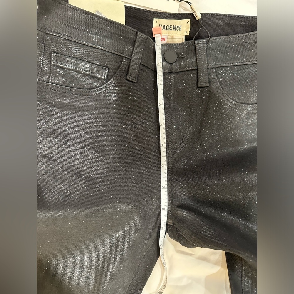 L’AGENCE Margot High-Rise Skinny black coated with Silver Giltter Jean | 23 NWT - Picture 7 of 7